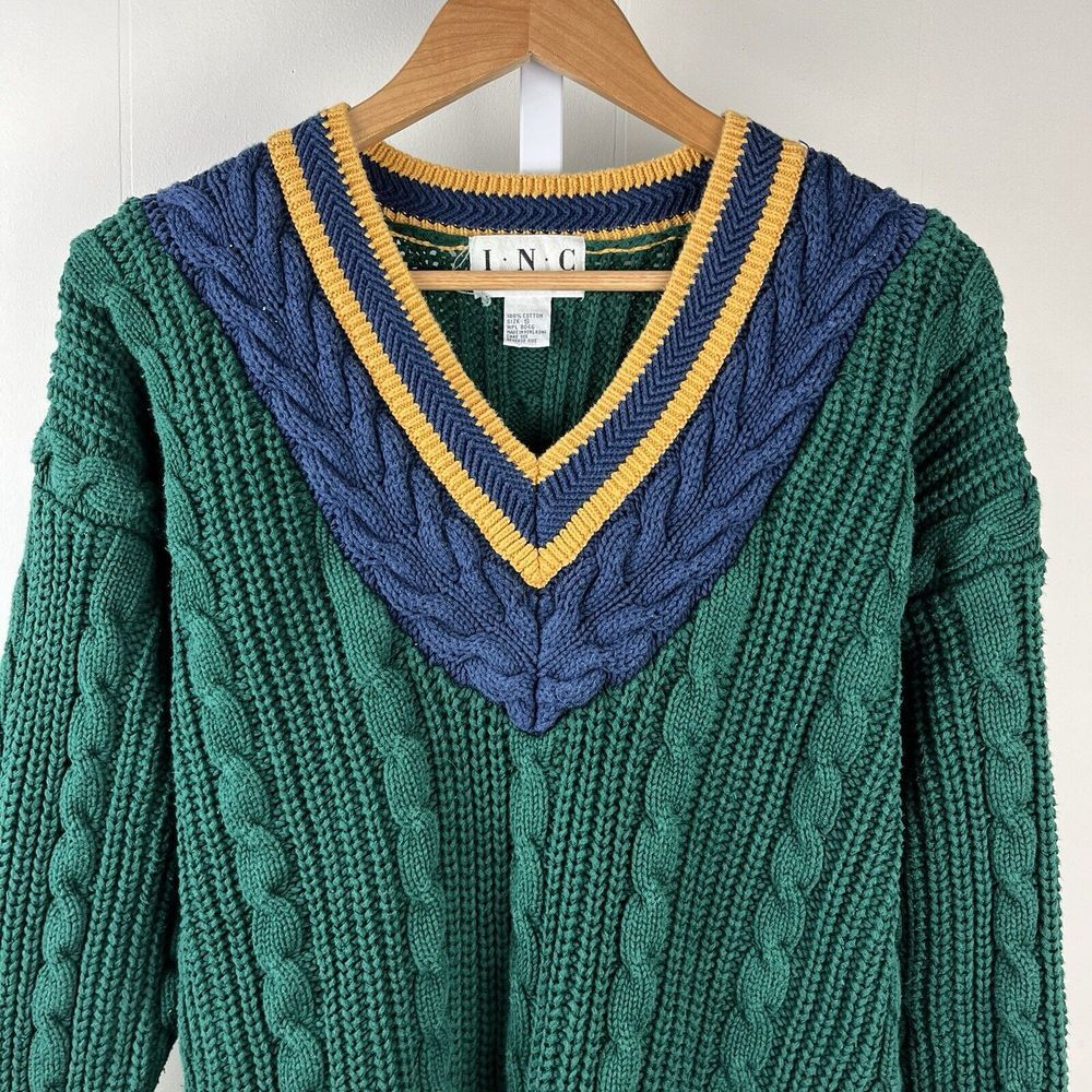 Vintage 90s INC International Concepts Sweater Mens Small V-Neck Multicolor